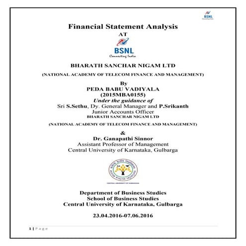 Financial statement analysis at bsnl