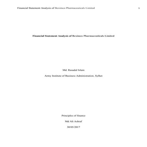 Financial statement analysis of beximco pharmaceuticals limited