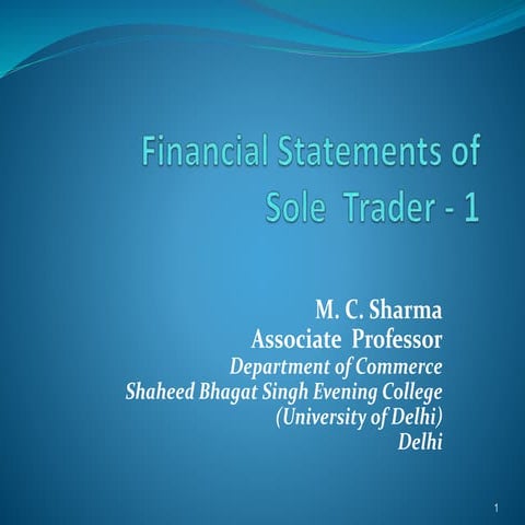 Financial statements of sole trader without adjustments