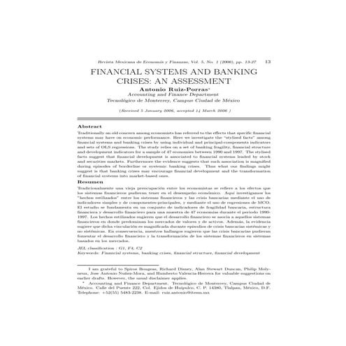 Financial systems and banking crises, an assessment