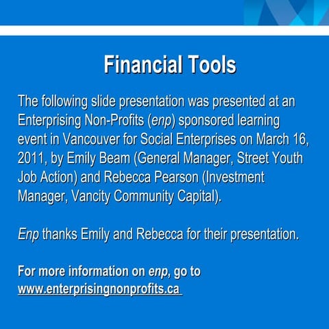 Financial Tools for Social Enterprise (Enp Evening Presentation)