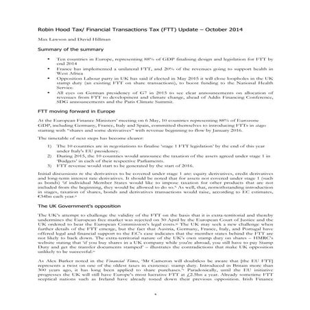 Financial transactions tax update   october 2014
