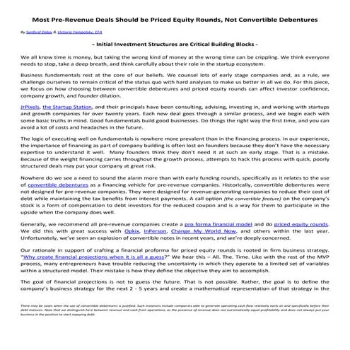 Most Pre-Revenue Deals Should be Priced Equity Rounds, Not Convertible Debent...