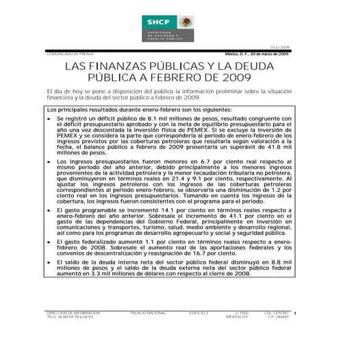 Finanzas Publicas Feb2009
