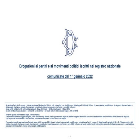Erogazioni ai partiti e ai movimenti politici iscritti nel registro nazionale
