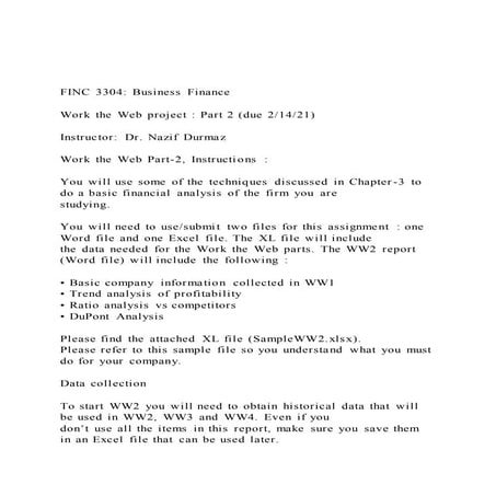 Finc 3304 business finance work the web project  part 2 (
