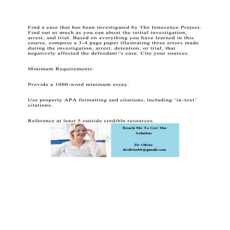 Find a case that has been investigated by The Innocence Project. Fin.docx