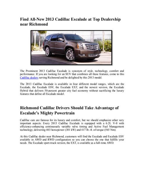 Find All-New 2013 Cadillac Escalade...