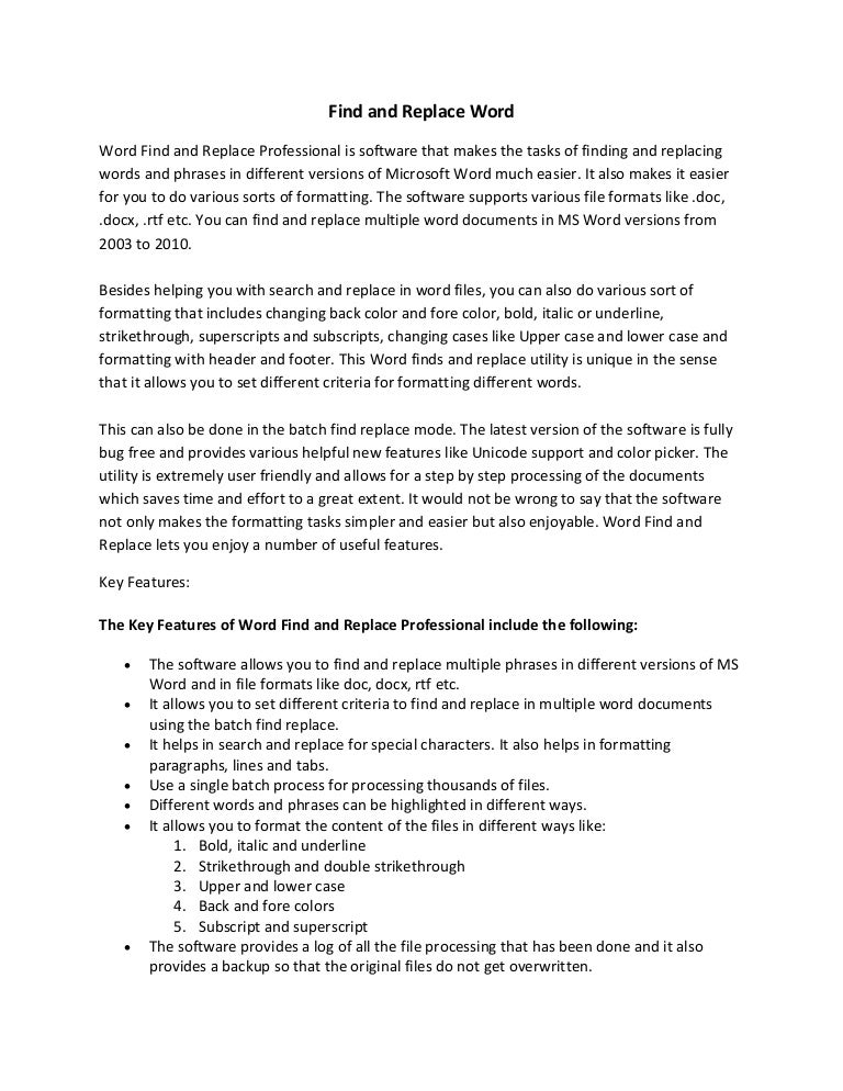 Find and replace in word