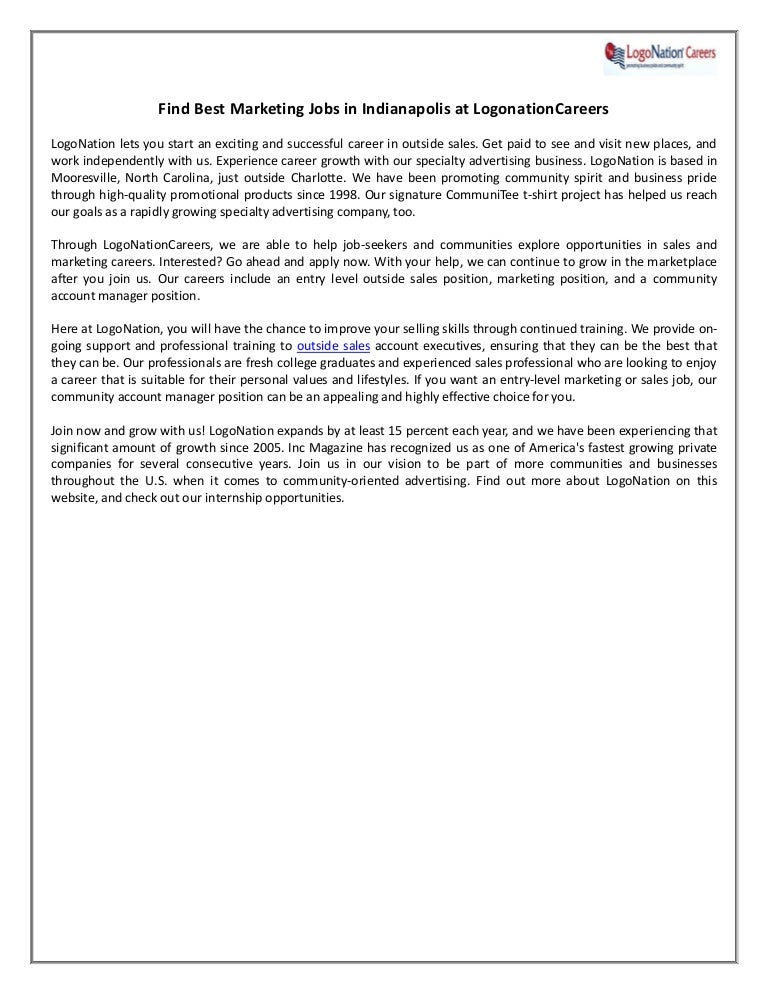 Find best marketing jobs in indianapolis at logonation careers