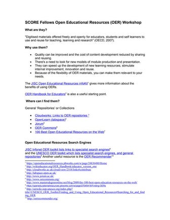 Finding & Evaluating OER - SCORE Workshop Activity by Non Scantlebury