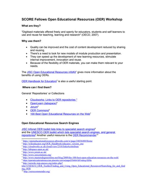 Finding & Evaluating OER - SCORE Workshop Activity by Non Scantlebury