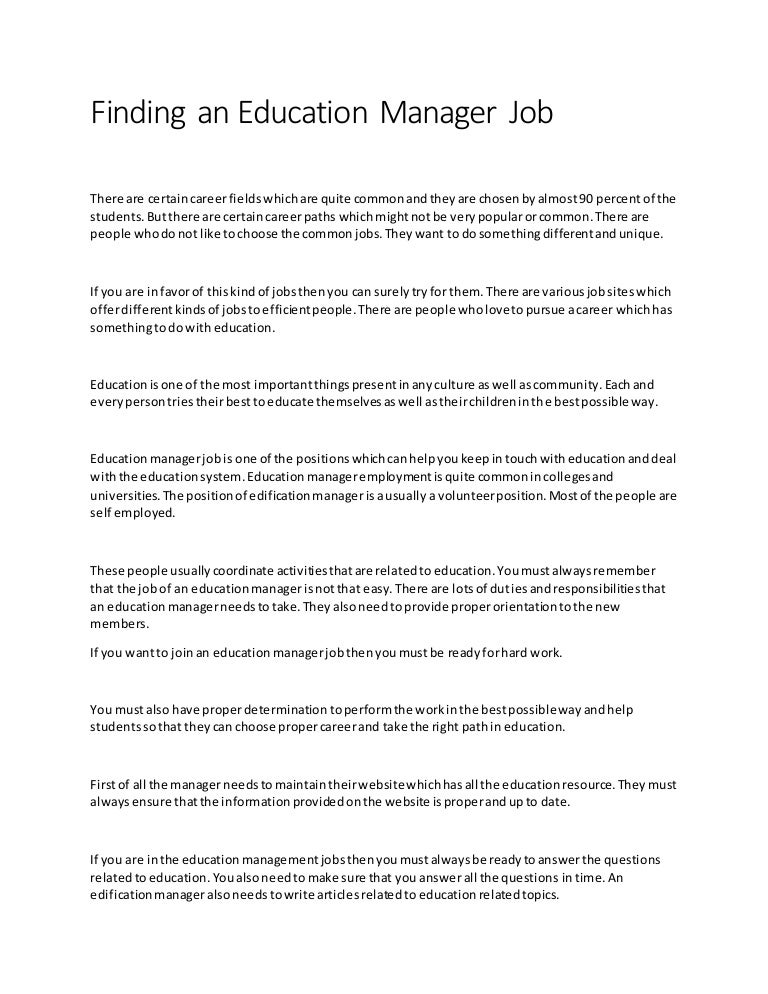 Finding An Education Manager Job