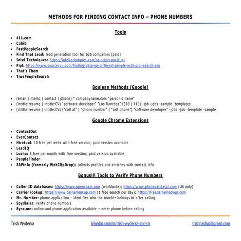 1pager: How to Find Contact Information - Phone Numbers & Email Addresses (So...