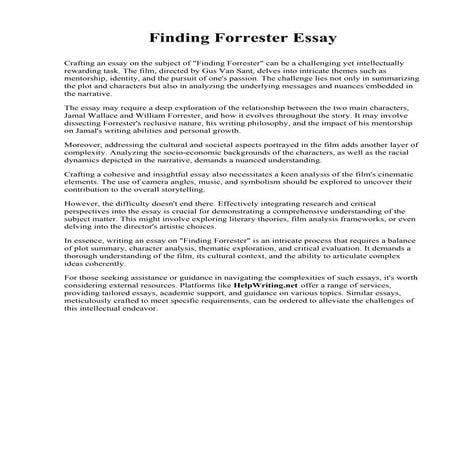 Finding Forrester Essay. Whatcom Community College