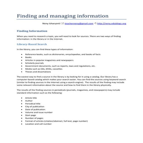 Finding and Managing Information | PDF
