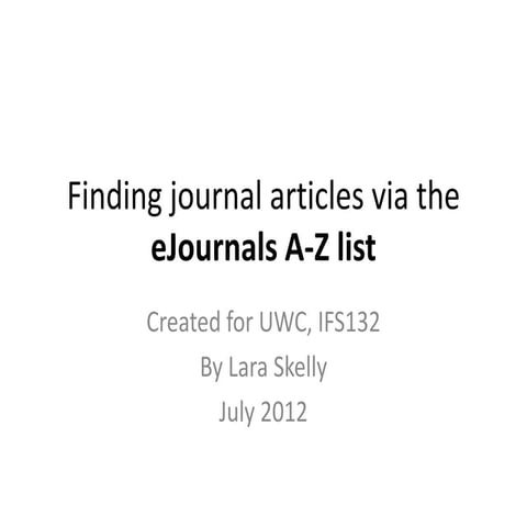 Finding journal articles via eJournals A-Z