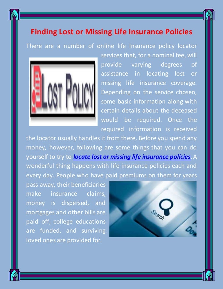 Finding lost or missing life insurance policies