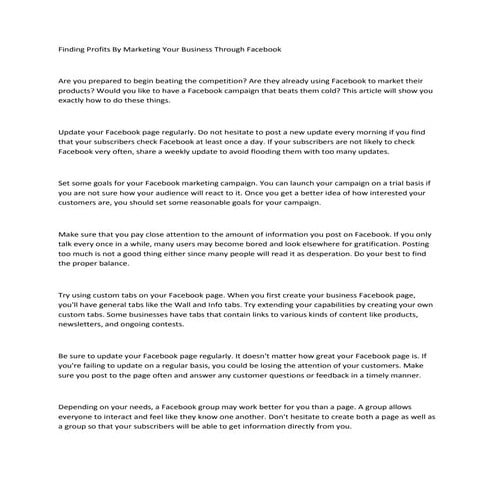 Finding profits by marketing your business through facebook