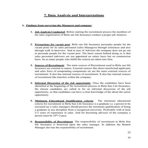 Findings and analysis of birla sun life