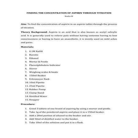 Finding the concentration of aspirin through titration