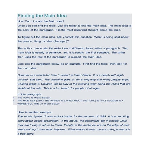 Finding the main idea