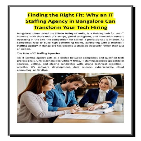 Finding the Right Fit - Why an IT Staffing Agency in Bangalore Can ...