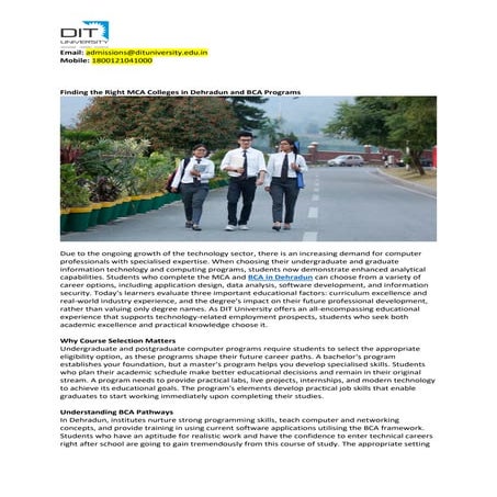 Finding the Right MCA Colleges in Dehradun and BCA Programs | PDF