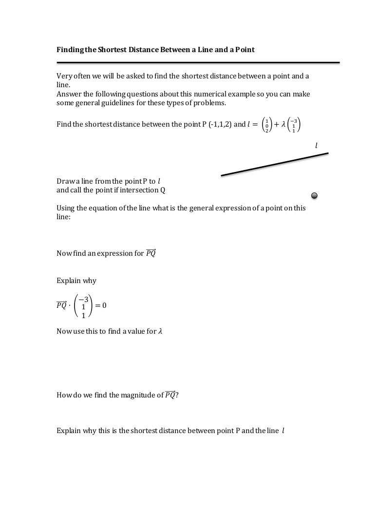 Finding the shortest distance between a line and a point