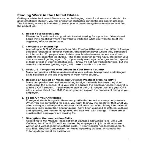 Finding Work in the United States