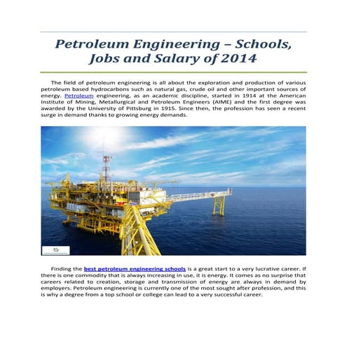 Find Petroleum Engineering schools, jobs and salary - Petroleum Engineering News