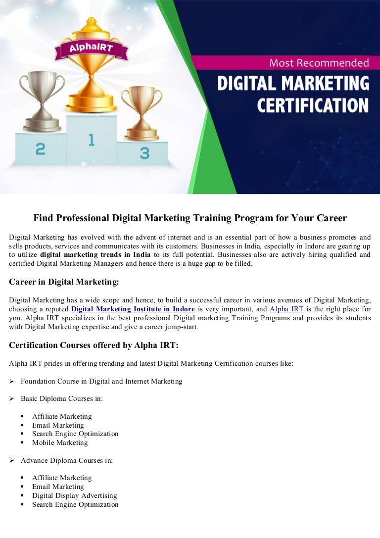 Find professional digital marketing training program for your career