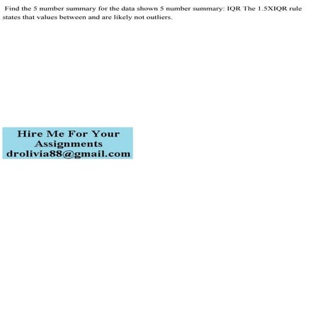 Find The 5 Number Summary For The Data Shown 5 Number Summary IQR Th pdf