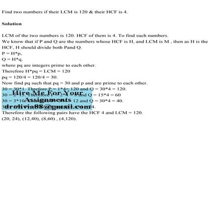 Find two numbers if their LCM is 120 & their HCF is 4.Solution.pdf ...