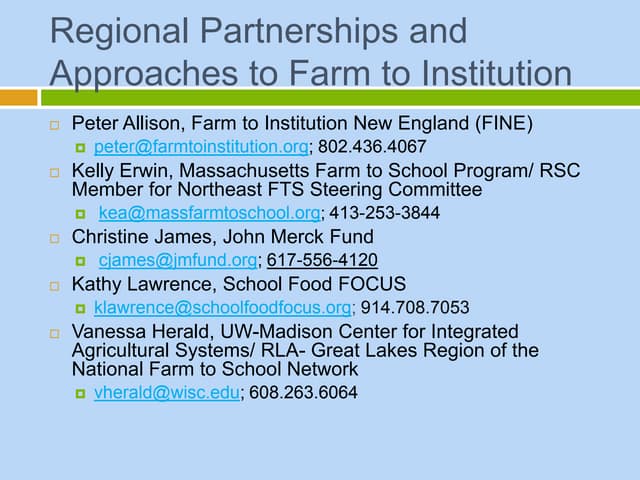 Regional Partnerships and Approaches to Farm to Institution - presentation