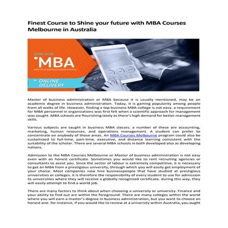 MBA Courses Melbourne