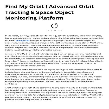 Find My Orbit | Smart Orbit Analysis for Satellites & Space Missions | PDF