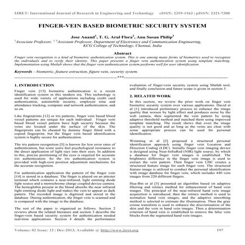 Finger vein based biometric security system