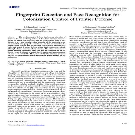 Fingerprint detection and face recognition for colonization control of fronti...