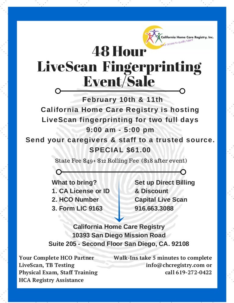 48 Hour LiveScan Fingerprinting Event/Sale