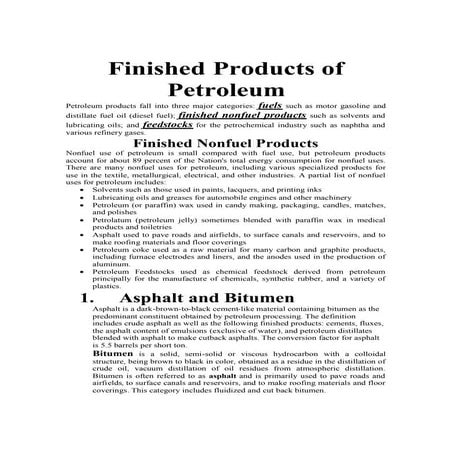 Finished products of petroleum