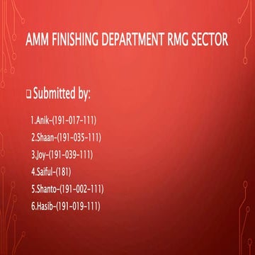 Finishing department of a garments industry