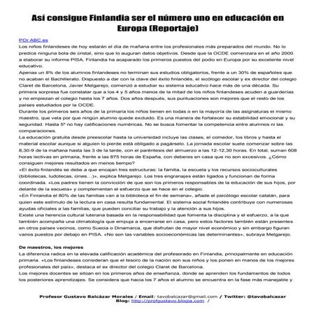 Ejercicio de comprensión lectora - Finlandia