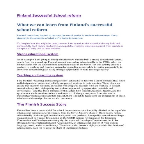 Finland successful school reform
