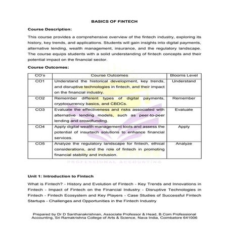 Basics of Fintech Notes Unit 1 to Unit 3