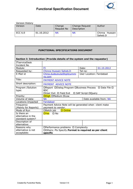 Fi payment advice functional spec.