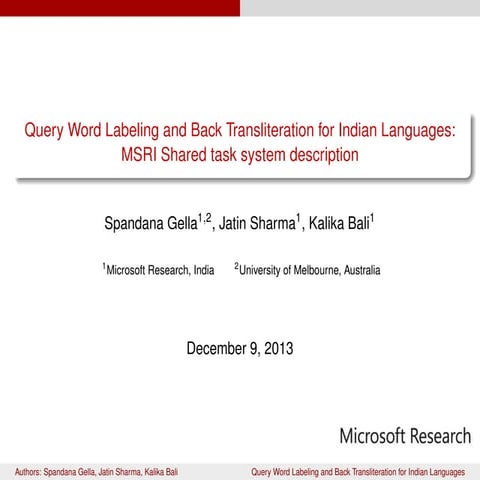 Query Word Labeling and Back Transliteration for Indian Languages