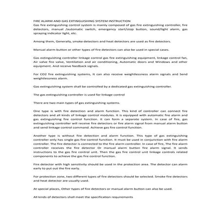 Fire alarm and gas extinguishing system instruction