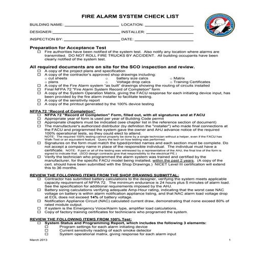 Fire alarm checklist