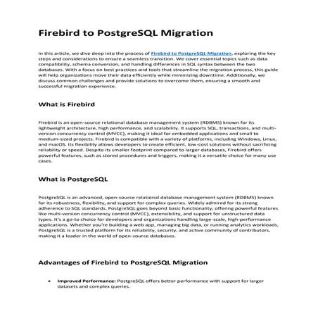 Firebird to PostgreSQL Migration Ask On Data